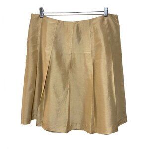 Vintage A-line 100% Silk Gold Pleated Skirt Plus size 16